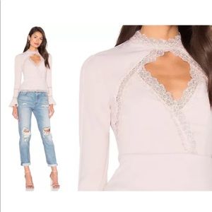 N Nicholas peplum lace trim keyhole blouse BLACK